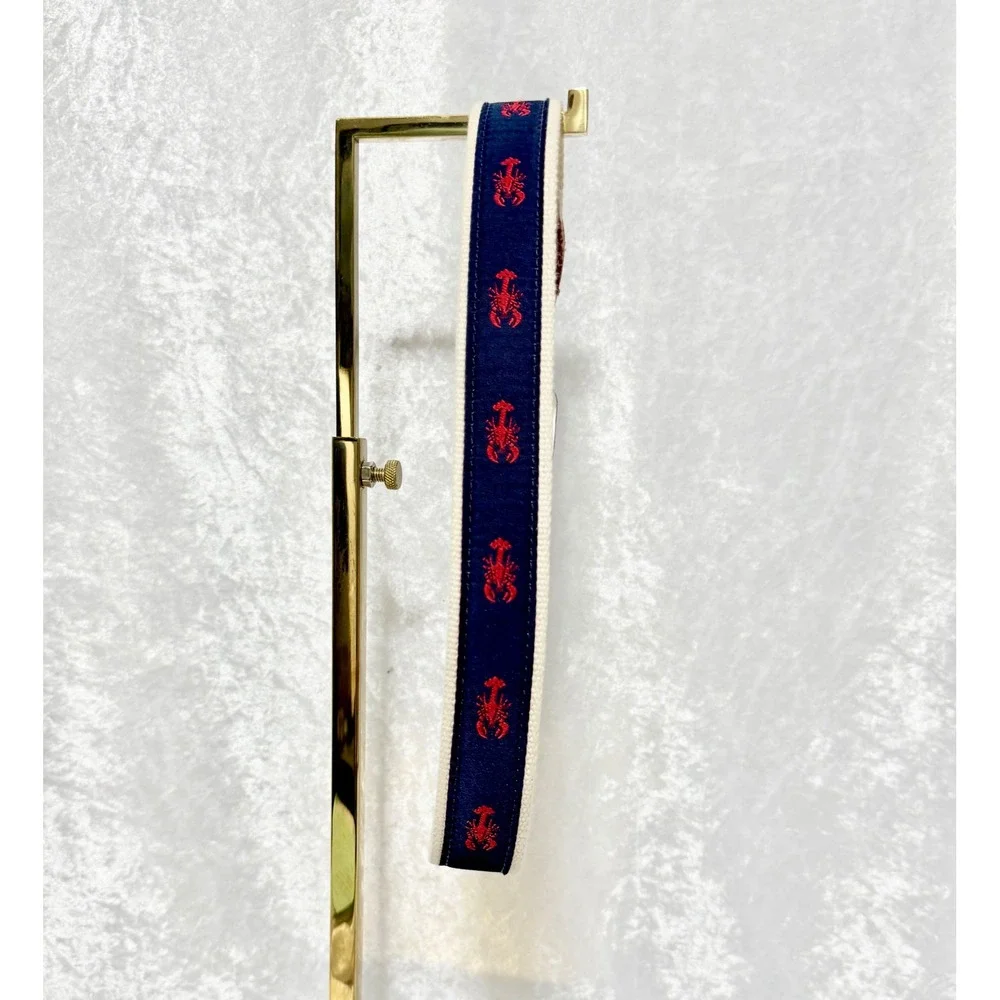 Crewcuts‎ Boys Medium Web Belt Lobster Nautical Navy Cream Leather Trim USA Made